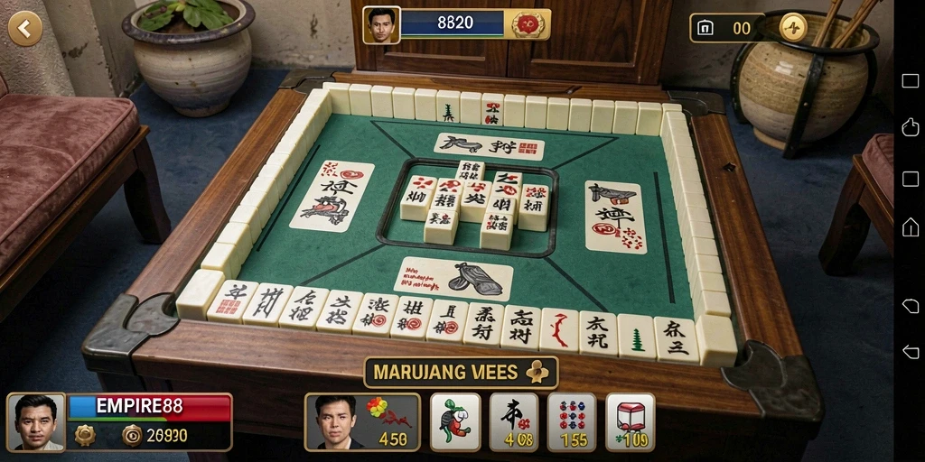 Screenshot gameplay <strong>EMPIRE88</strong> yang menunjukkan tindakan mencocokkan ubin Mahjong.