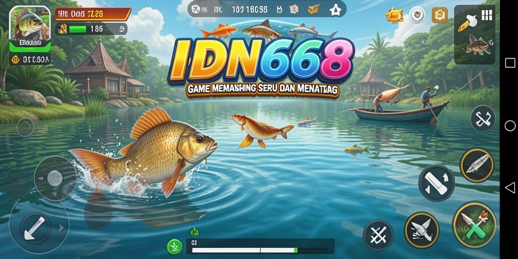 Gameplay memancing yang menantang di IDN668, menikmati keindahan alam.