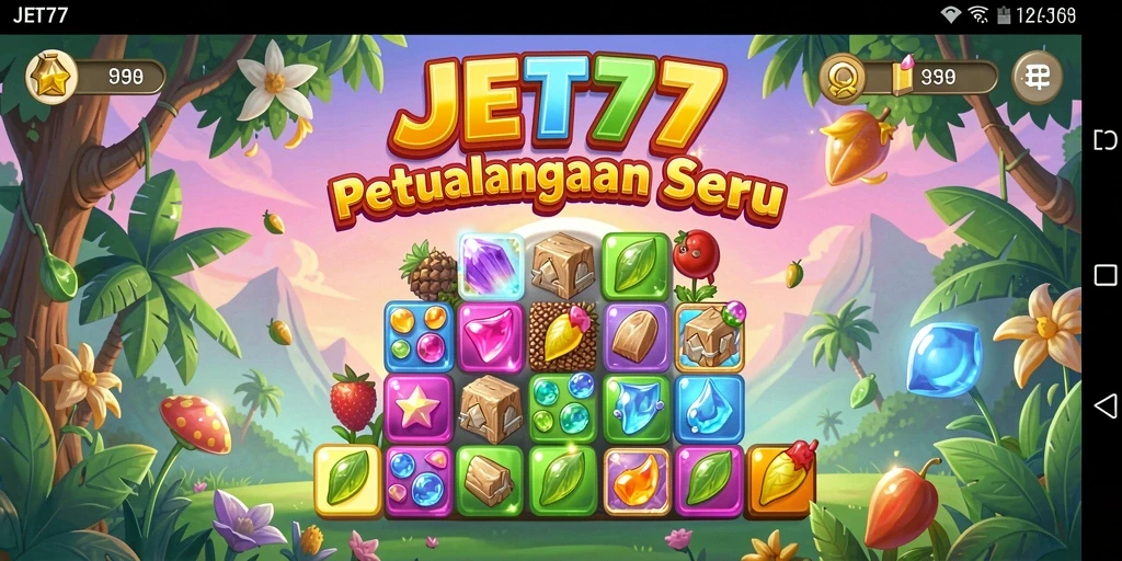 Tampilan gameplay <strong>JET77</strong> yang penuh warna dan menantang.