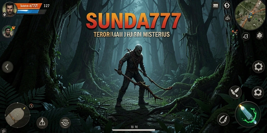 Tangkapan layar SUNDA777 menampilkan pemain yang berlari dari makhluk mengerikan di hutan.