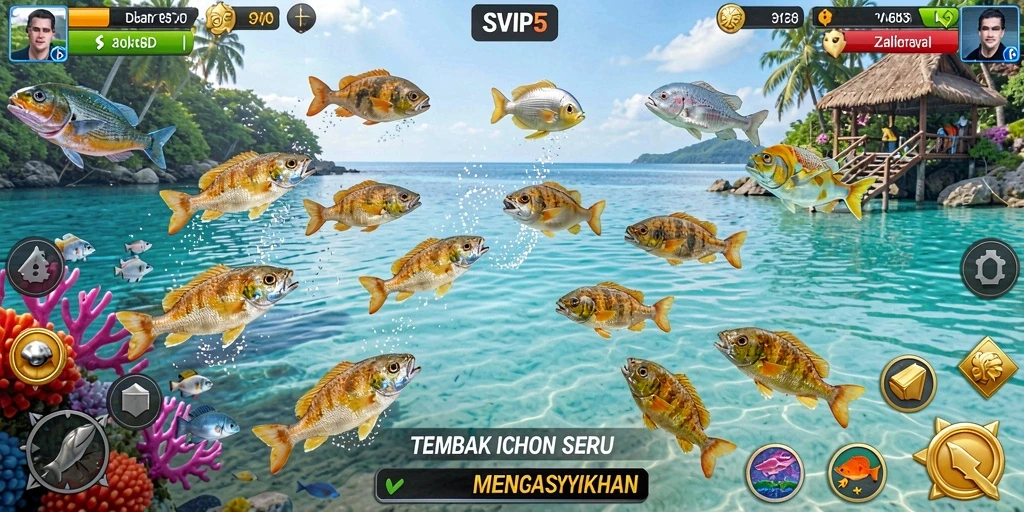 Tangkapan layar gameplay seru dari SVIP5 dengan aksi Tembak Ikan.